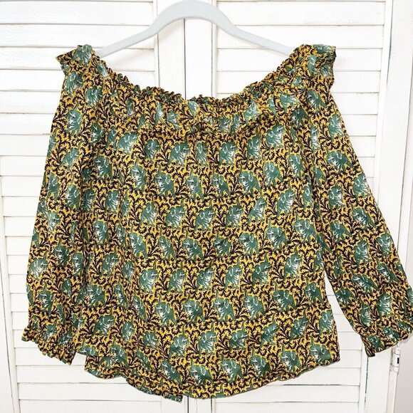 J.CREW Ruffle Off The Shoulder Top in Ratti Elephant Print Size 8 Blouse Cotton - Picture 6 of 6